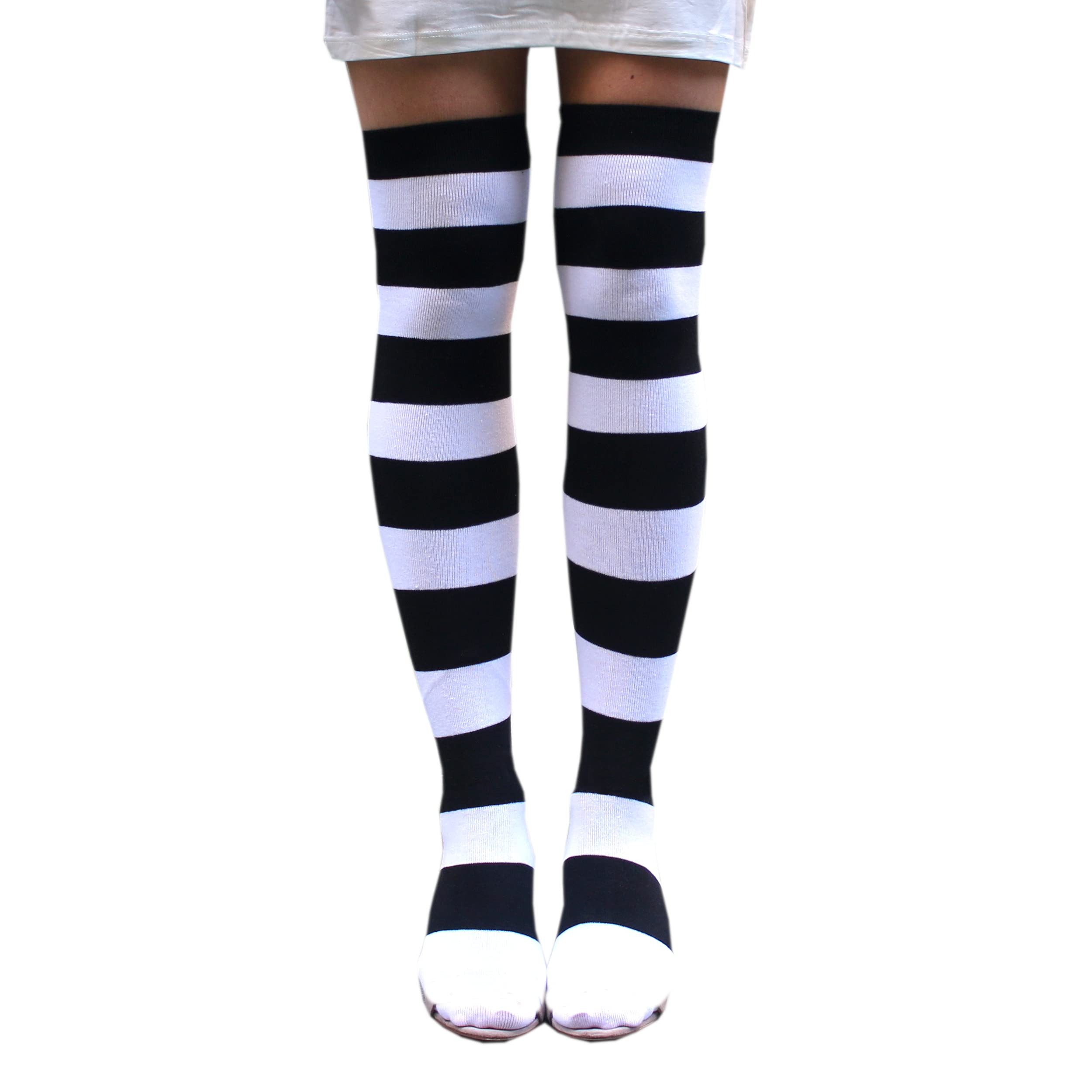 Goth Thigh High Socks - Striped Lolita Stockings for Boots & Cosplay