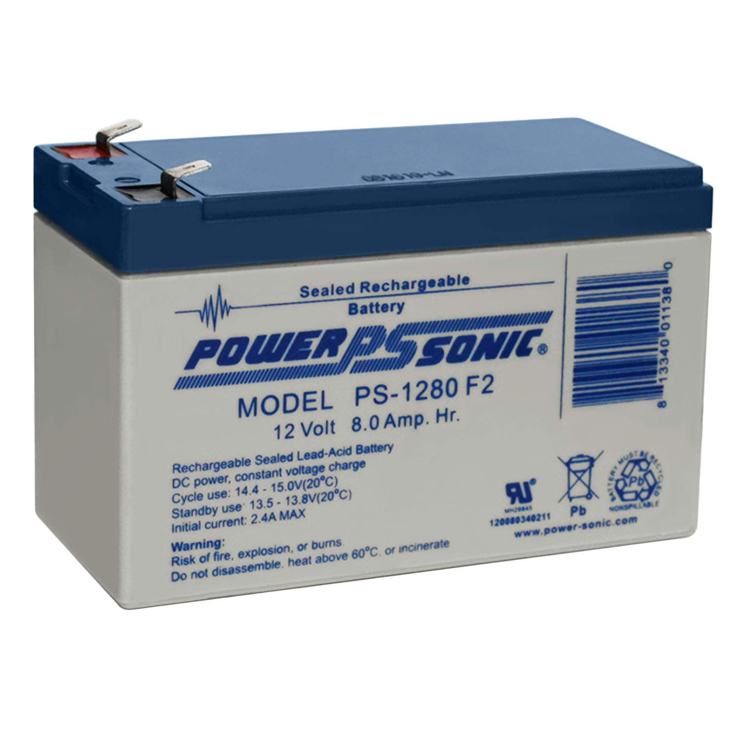 Power Sonic 12V 8AH F2 Replacement Battery for APC 400 420 Alarm Security System - Backup Power for Home & Business Security Systems, Emergency Lighting, and UPS Devices