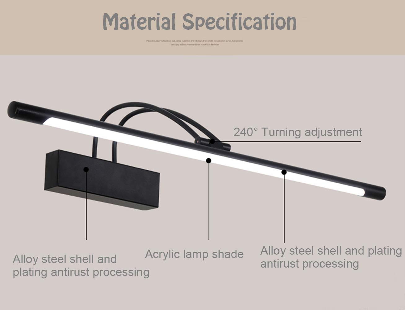 11W LED Vanity Light with 240° Rotation - Modern Black Bathroom Mirror Light Fixture, Neutral White 4200K - Perfect for Makeup Application & Bathroom Lighting