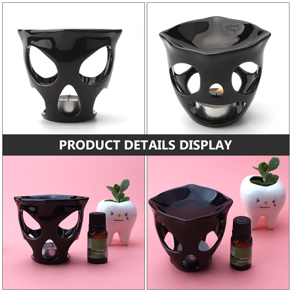 Beaupretty Ceramic Skull Oil Lamps - Essential Oil Burner & Wax Warmer with Tea Light Holder for Home Decor - Perfect for Living Room, Bedroom, Balcony and Patio Ambiance