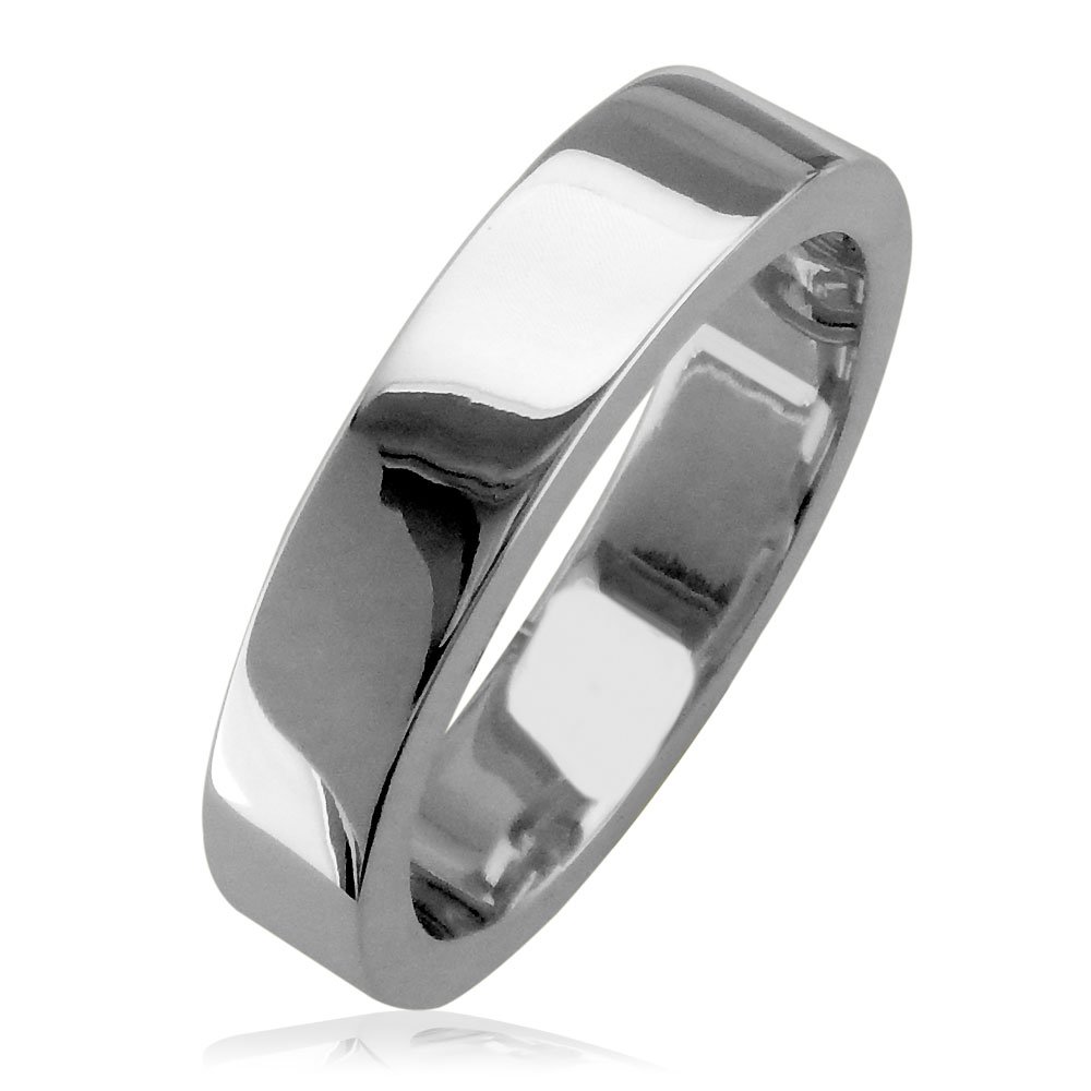 18K White Gold Men's Classic Plain Flat Square Edge Wedding Band - 5mm Wide for Engagement, Anniversary & Special Occasions