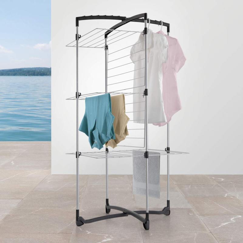 Fortino 3-Tier Laundry Drying Rack, Silver Metal Clothes Dryer Stand - Space Saving for Apartments, Dorms & Small Spaces