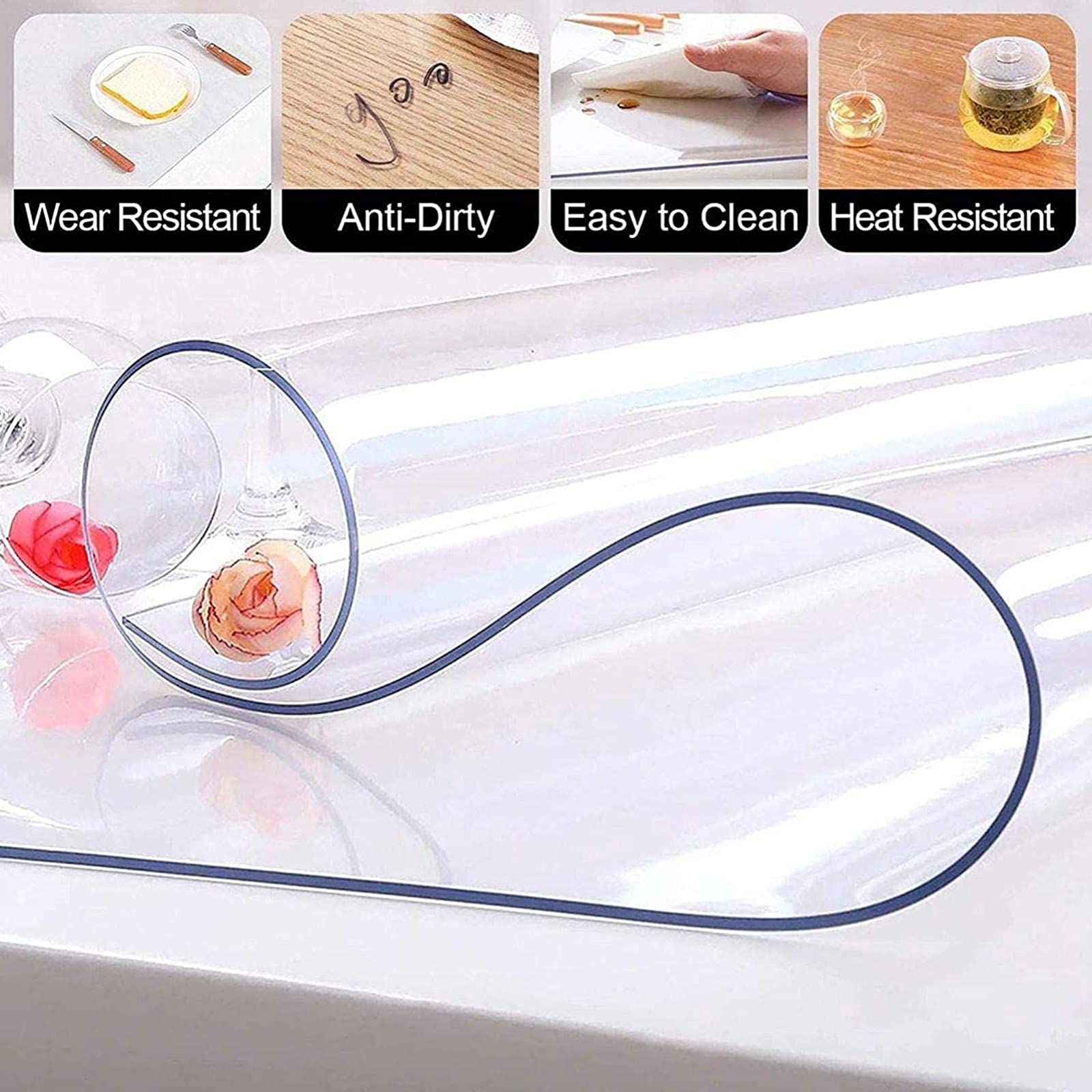 3mm Thick Clear PVC Table Protector - Waterproof & Wipeable Plastic Tablecloth Cover for Dining Room, Desk, Office (90x240cm/35.43x94.48in) - Perfect for Parties, Daily Use & Home Decor