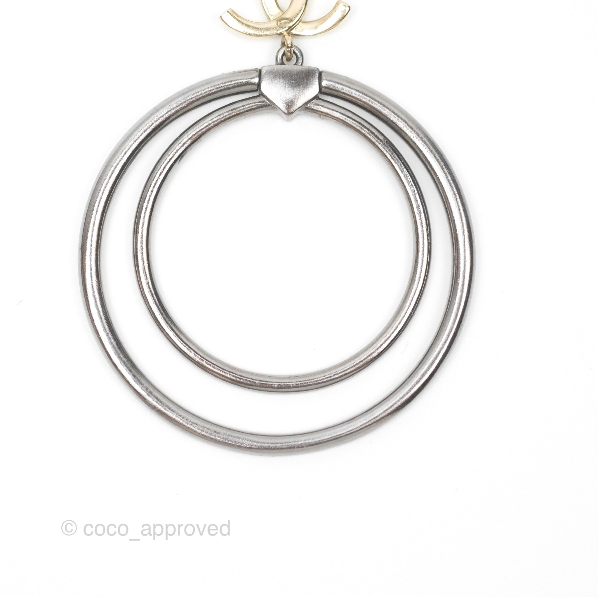 Chanel CC Circles Crystal Drop Earrings - Brushed Gold Tone & Gun Metal 20P - Luxury Fashion Jewelry for Women, Perfect for Parties, Weddings & Special Occasions