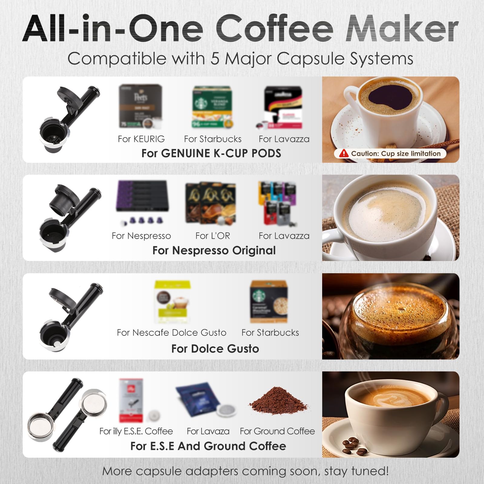 20-Bar Professional Espresso and Coffee Maker - Compatible with Nespresso & Keurig K-Cup Pods - Hot/Cold Brew with Milk Frother - Stainless Steel Coffee Machine - 10oz Espresso Cup - Perfect for Lattes, Cappuccinos & Home Baristas - Ideal for Kitchens, Offices and Coffee Shops