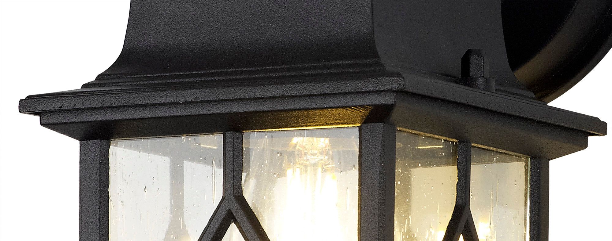 Alcover Modern Outdoor Wall Lamp - Round Criss Cross Design with Sand Black & Clear Seeded Glass, IP44 Waterproof, E27 Bulb Socket (1-Pack) - Perfect for Porch, Patio, Garden and Exterior Home Lighting - 2 Year Warranty