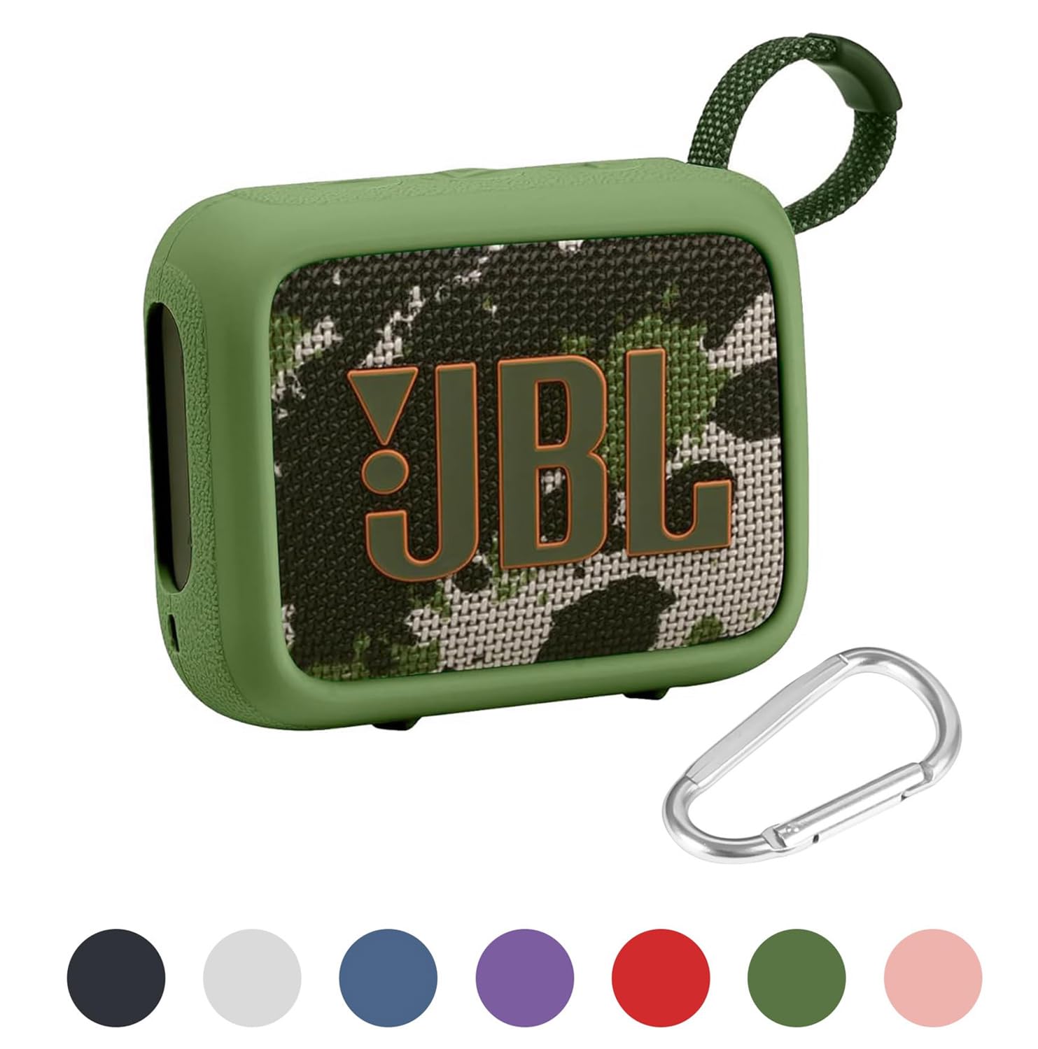 JBL Go 4 Waterproof Bluetooth Speaker Silicone Protective Cover Case with Carabiner - Portable Travel Skin Case for Outdoor, Beach, Pool & Camping (Green) - co2CREA