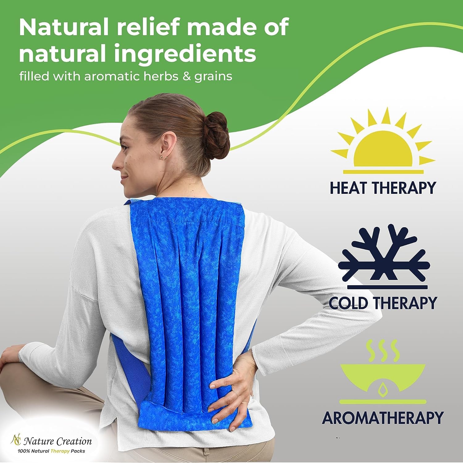 Nature Creation Reusable Microwave Heat Pad - Hot Therapy Pack for Back Pain, Sore Muscles & Spine Relief - Microwavable Heating Pad for Home, Office & Travel Use - Blue Marble (1 Pack)