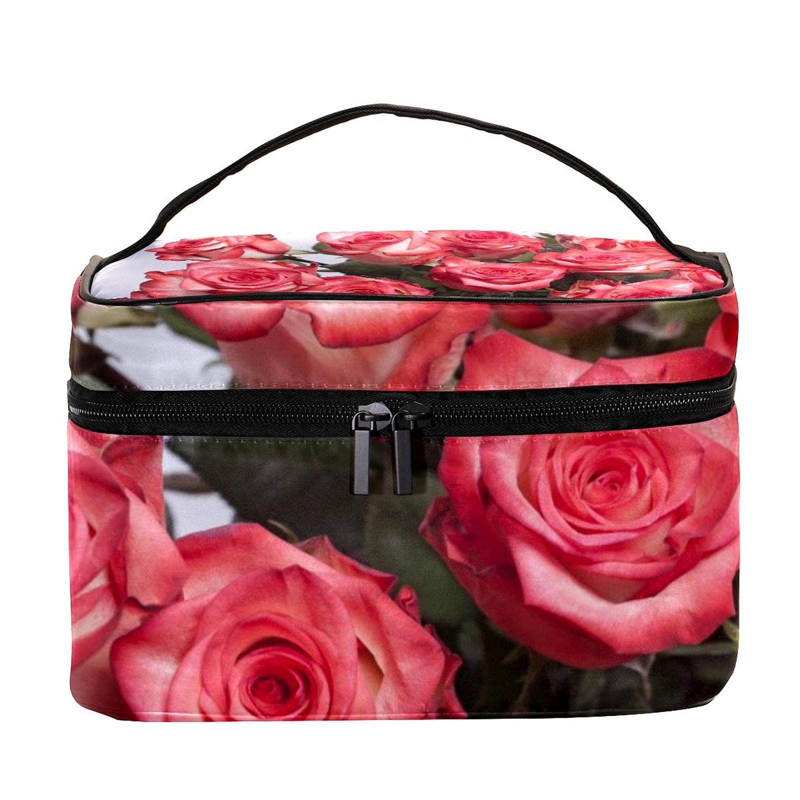 Pink Rose Cosmetic Bag for Women - Large Travel Makeup Organizer with Zipper, Perfect for Vacation & Daily Use