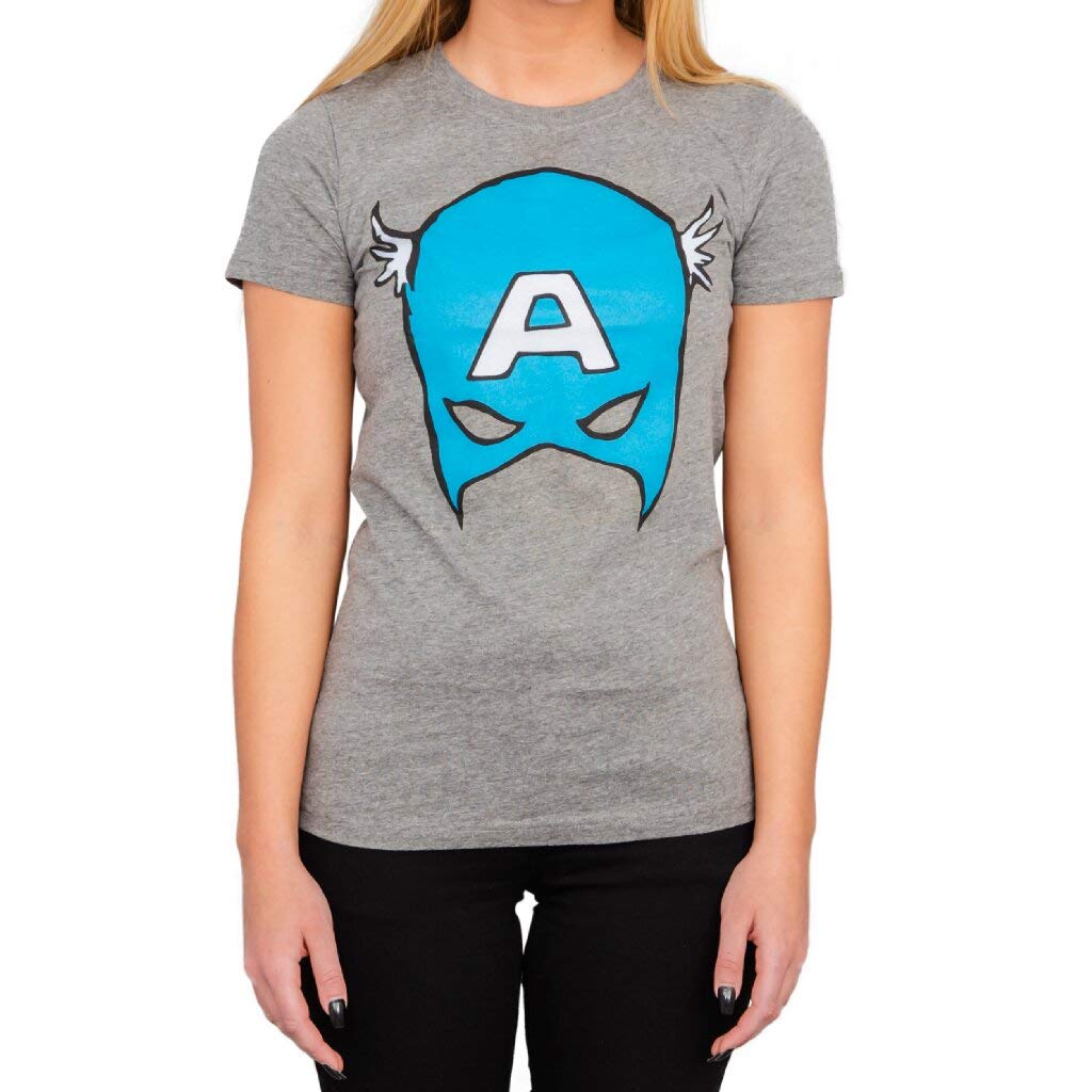 Captain America Big Blue A Mask Juniors Heather Gray T-Shirt - Superhero Costume & Casual Wear for Kids & Teens