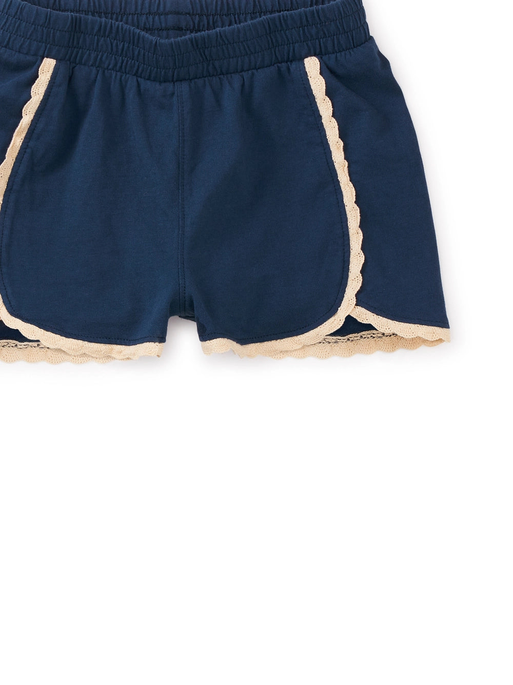 Whale Blue Crochet Trim Sport Shorts for Women - Comfortable Athletic Shorts for Running, Yoga & Casual Wear