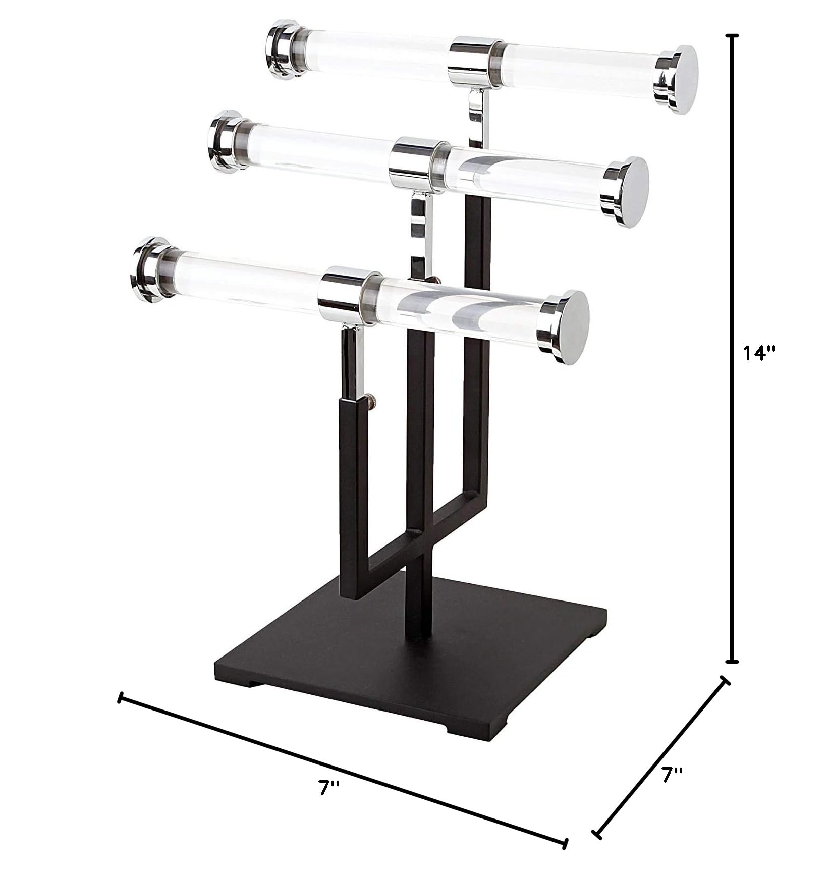 3-Tier Acrylic Jewelry Stand with Metal Base - Multi-Level Organizer for Necklaces, Rings & Small Accessories - Perfect for Retail Displays, Boutiques & Home Vanity Organization