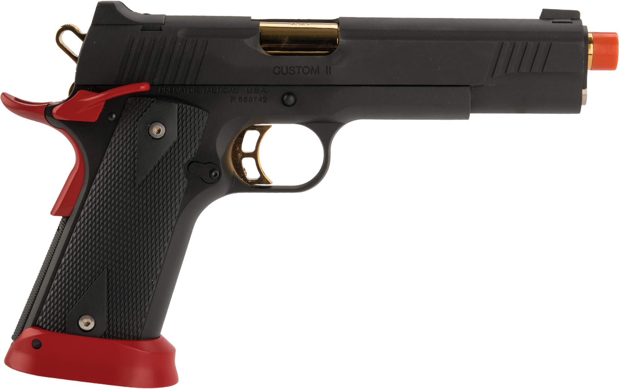 King Arms Predator Tactical Iron Shrike Gas Blowback 1911 Airsoft Pistol - CO2 Powered, Red - for Tactical Training, Target Practice & Airsoft Battles