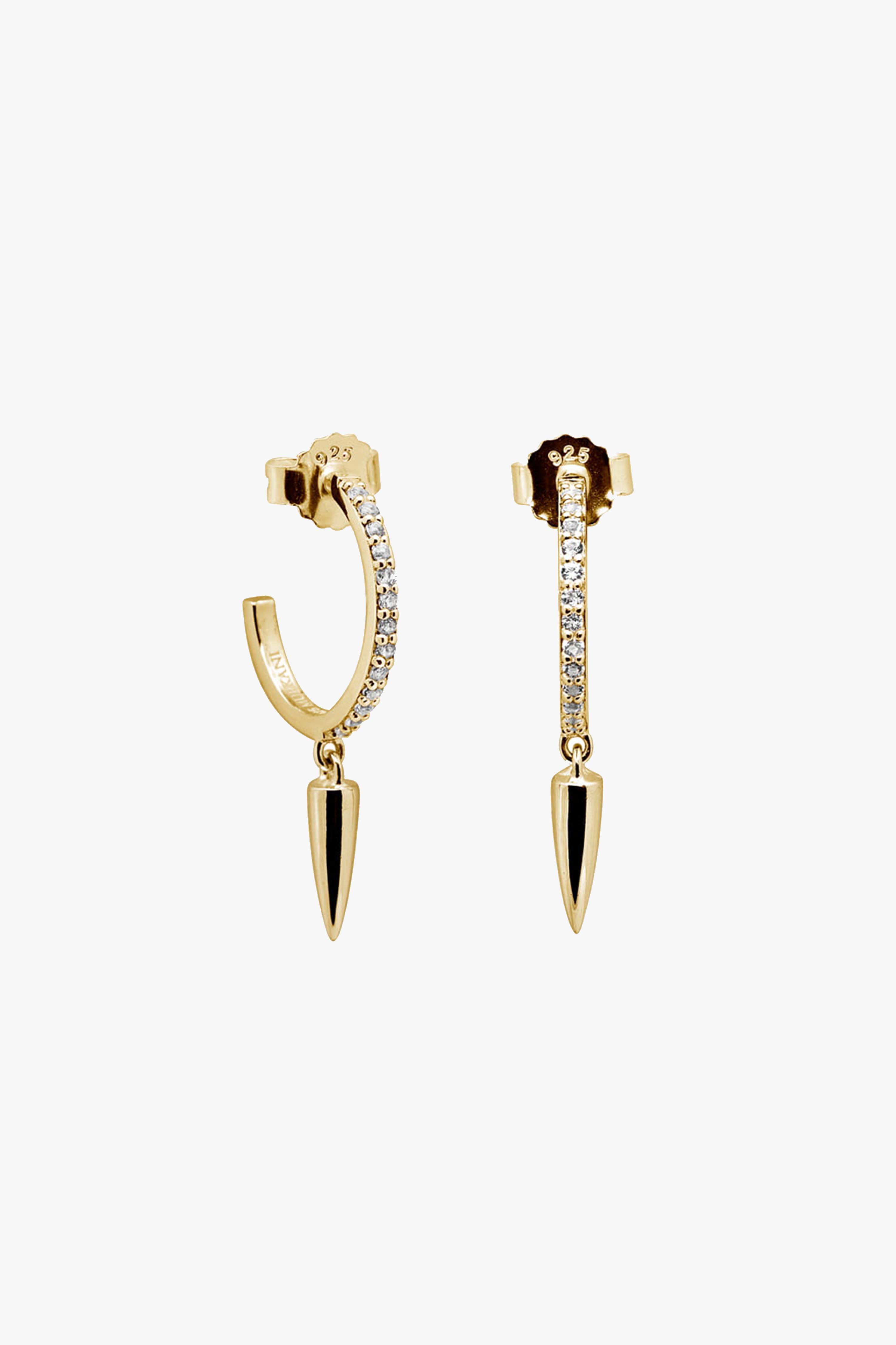 18k Gold Plated Dagger White Diamante Hoop Earrings for Women - Elegant Statement Jewelry for Parties, Weddings, and Night Out