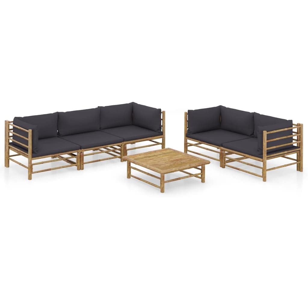 vidaXL 6-Piece Bamboo Patio Lounge Set with Dark Gray Cushions - Modular Outdoor Furniture, Easy to Clean & Washable Covers - Perfect for Backyard, Poolside & Garden Relaxation