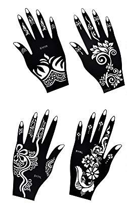 4 Pieces Indian Henna Tattoo Stencil Kit for Women & Girls - Hand, Finger, Body Art Temporary Tattoos - Perfect for Festivals, Weddings & DIY Body Painting