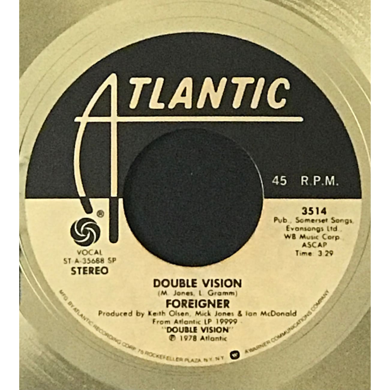 RIAA Gold Single Award - Double Vision Foreigner - Premium Music Collectible for Display & Memorabilia - Perfect for Home, Office & Fan Collections