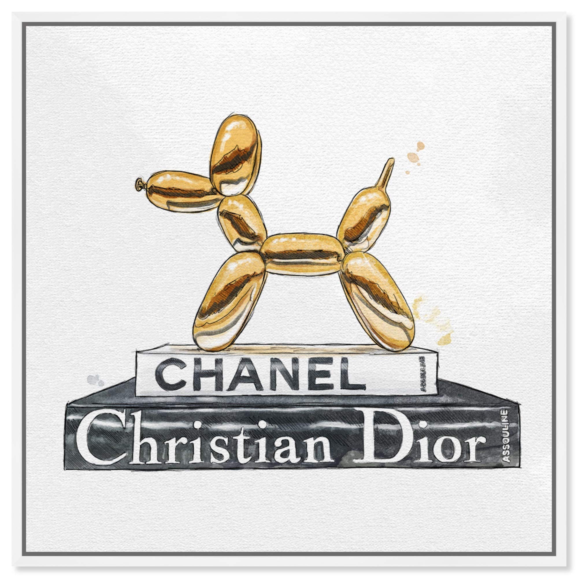 Oliver Gal Artist Co. Balloon Dog Library Framed Wall Art - 12x12 Inch Fashion Glam Canvas Prints in Gold & Gray - Perfect for Bookshelf Decor, Living Room, Office & Home Décor