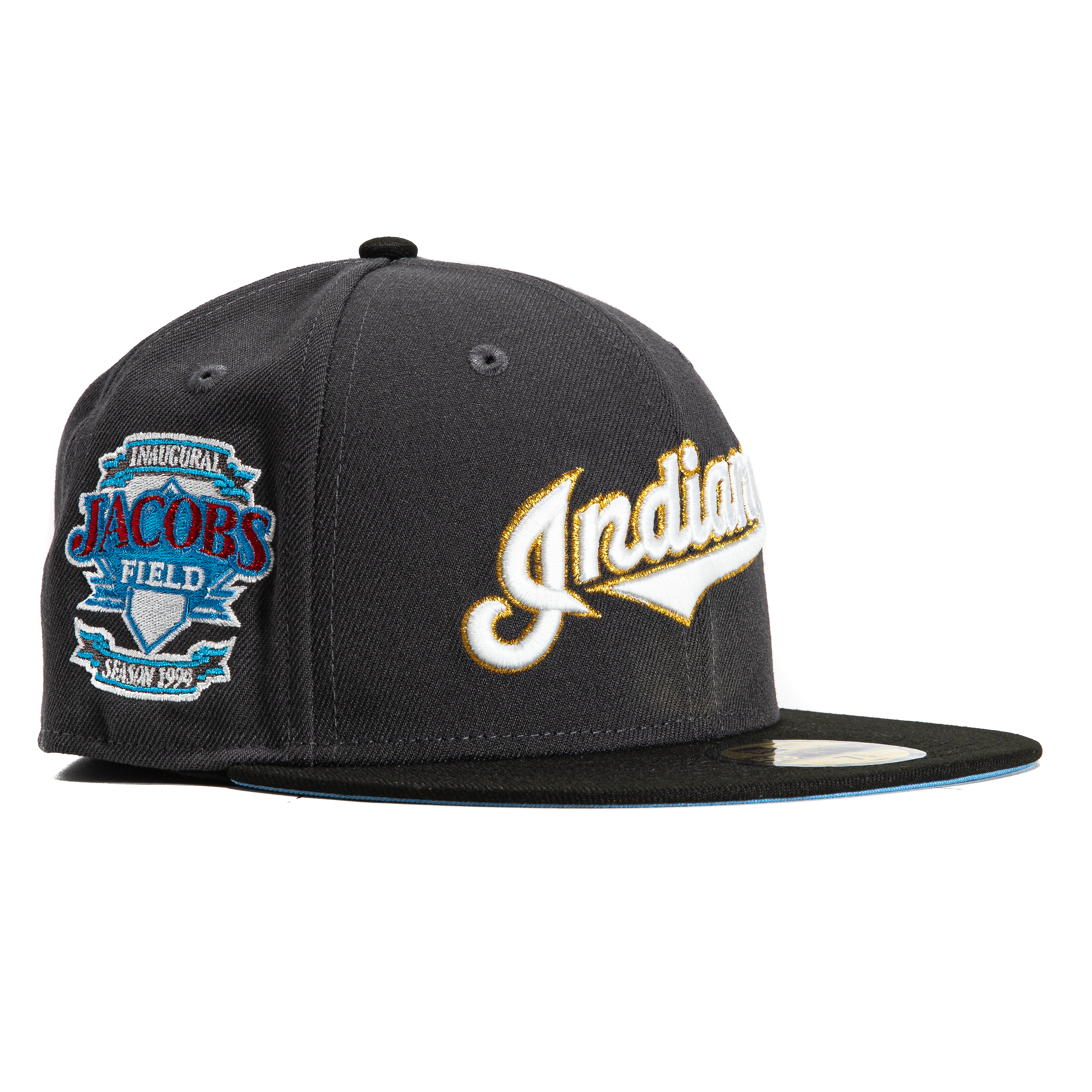 New Era 59Fifty Cleveland Guardians 10th Anniversary Stadium Patch Script Hat - Graphite & Black - Official MLB Baseball Cap for Fans & Collectors - Perfect for Games, Gifts & Everyday Wear