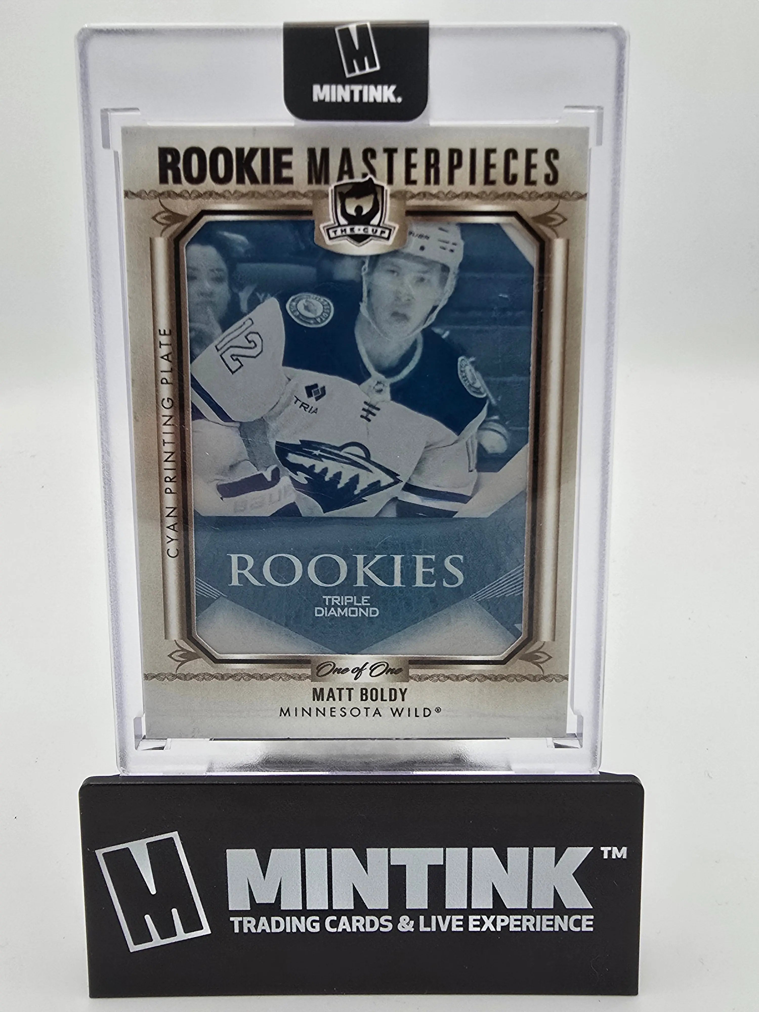 2022-23 Upper Deck The Cup Hockey Matt Boldy Rookie Masterpieces Triple Diamond Cyan Print Plate 1/1 - Rare Collectible for Hockey Fans & Sports Memorabilia Collectors - Perfect for Display, Investment, and Gifting