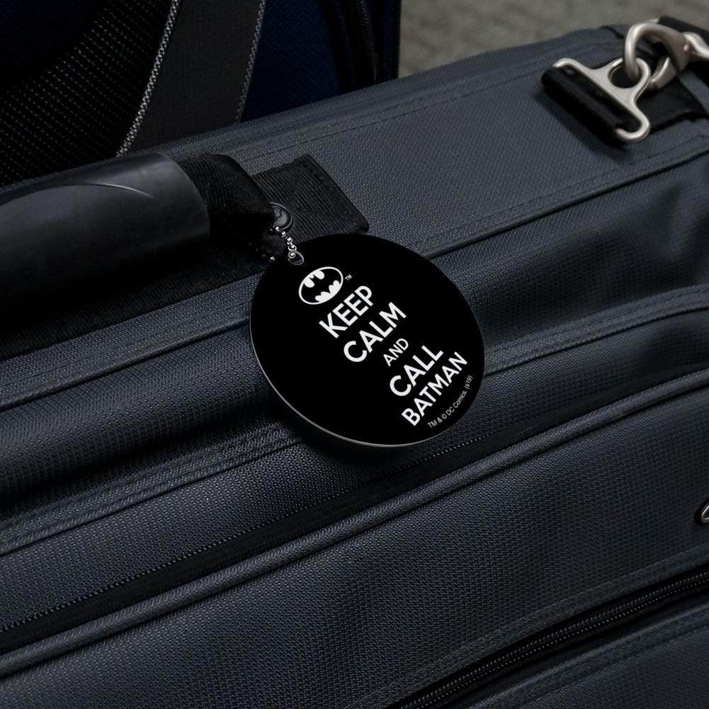 Batman Keep Calm and Call Round Luggage ID Tag - Durable Suitcase Identification Card for Carry-On Bags - Perfect for Travel, Business Trips & Vacation