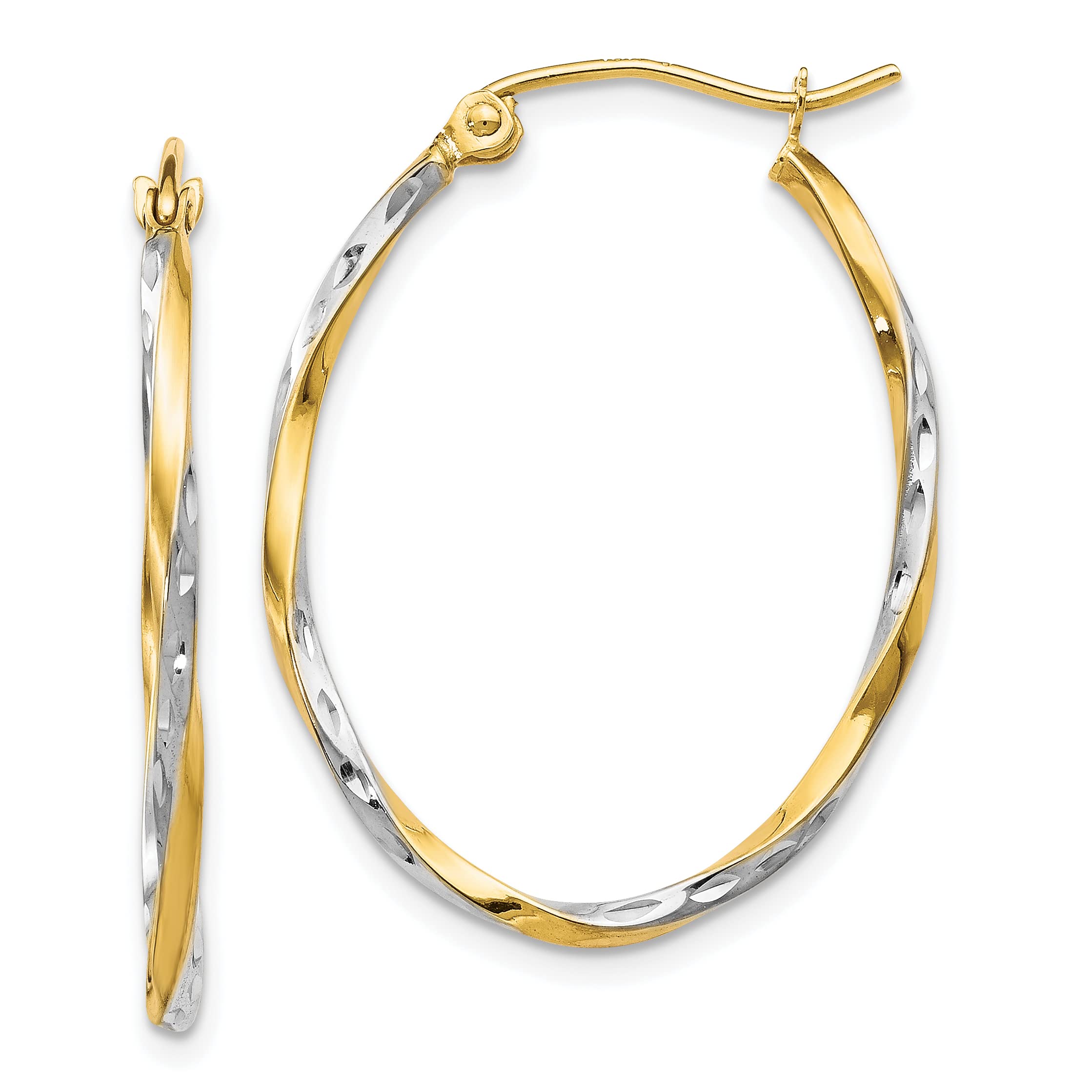 10K Gold Rhodium-Plated Oval Hinged Hoop Earrings for Women - Elegant Everyday & Special Occasion Jewelry Gift