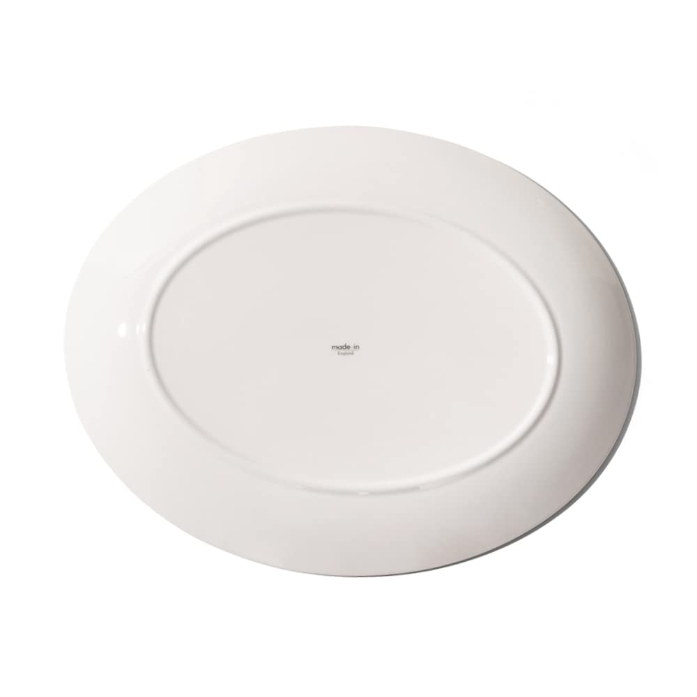 Premium Porcelain Serving Platter - White with Navy Rim - Made in England - Elegant Dinnerware for Entertaining & Special Occasions