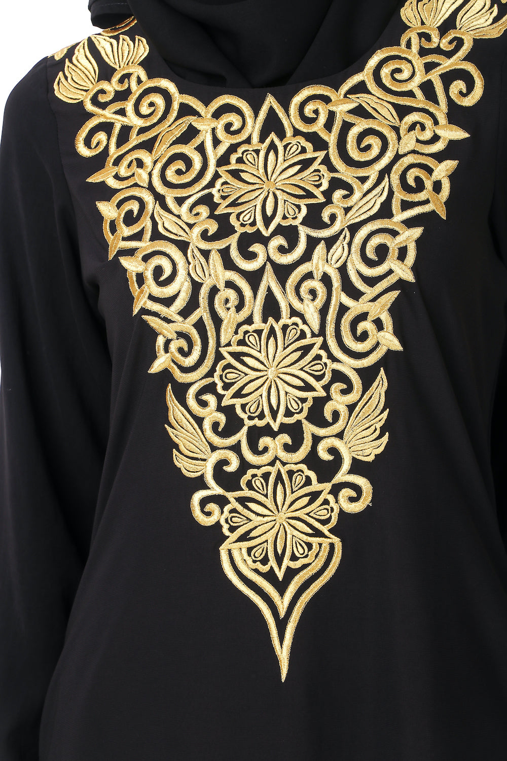 Gold Hand Embroidered Elegant Abaya Dress AY 806 - Perfect for Weddings, Parties & Special Occasions