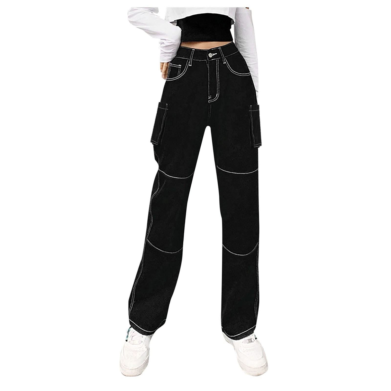 Women's High Waist Loose Straight Leg Jeans - Comfortable Stitching Casual Pants for Ladies | Perfect for Work, Travel & Everyday Wear