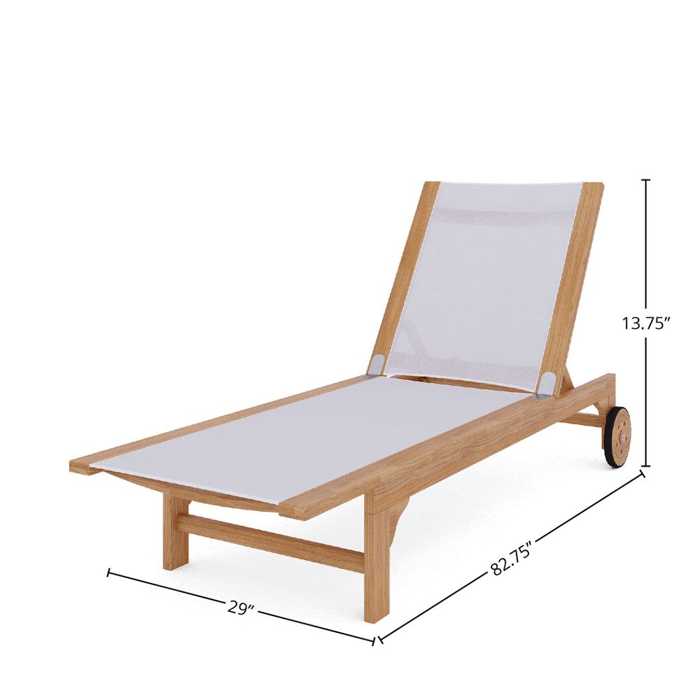 Premium White Elie Teak Outdoor Reclining Sun Lounger with Rear Wheels - Perfect for Poolside, Patio, Garden Relaxation and Sunbathing