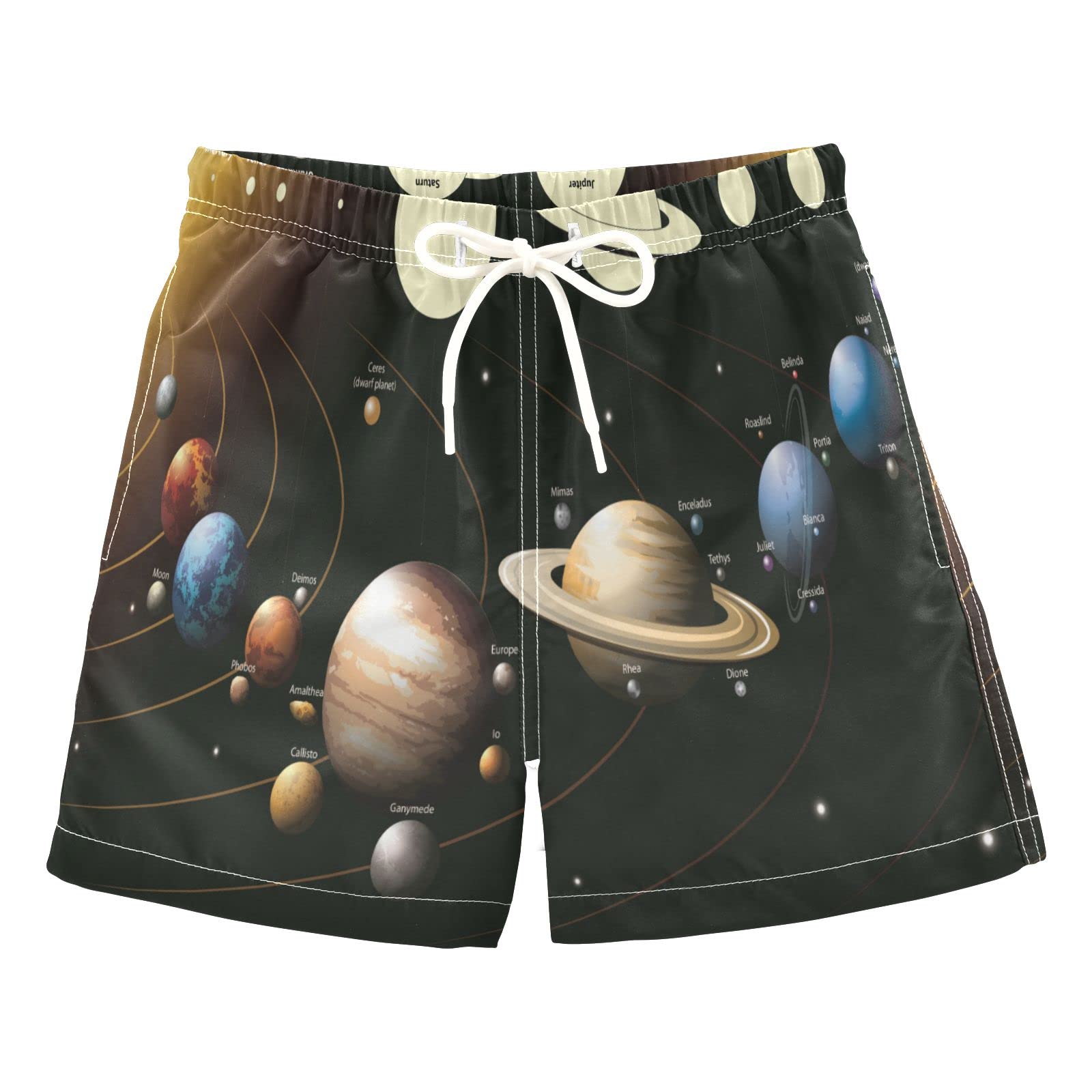 AMICHIC Boys Solar System Swim Trunks with Mesh Lining - Quick Dry Swim Shorts for Beach, Pool & Summer Vacation - Adjustable Waist for Comfortable Fit