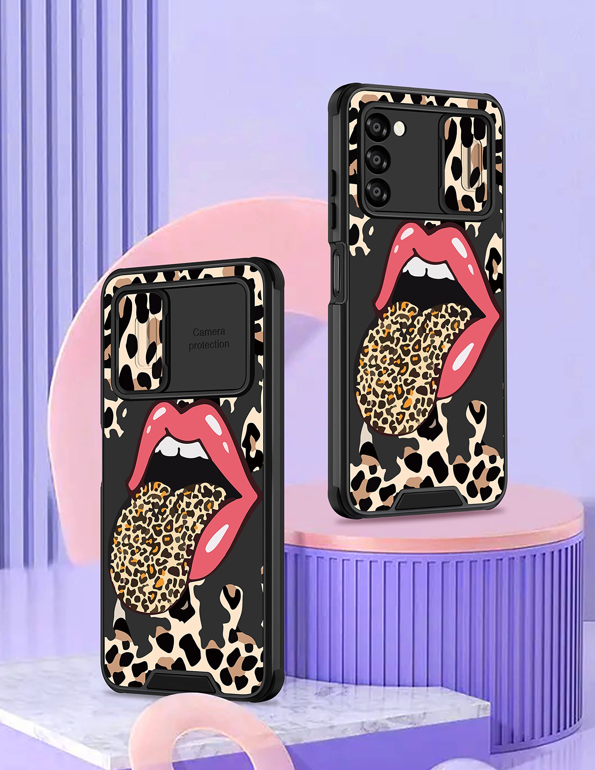 Goocrux Samsung Galaxy A03S Case - Cute Cheetah Print Phone Cover with Slide Camera Cover | Animal Design Protective Case for Women & Girls | Fashionable 6.5