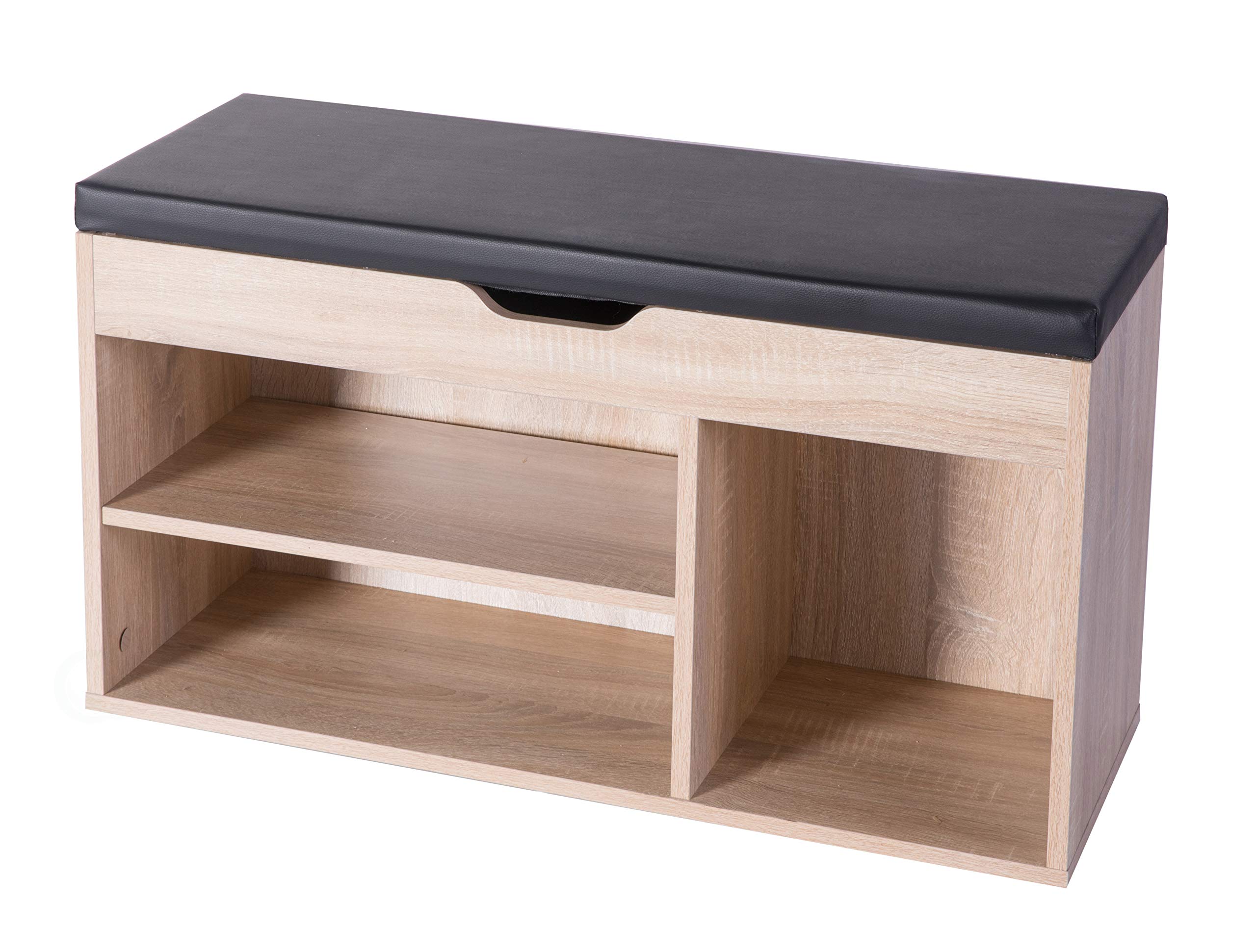 Basicwise Solid Oak Entryway Storage Shoe Rack with Bench Seat - Space Saving Organizer for Shoes, Boots & Outdoor Gear - Perfect for Hallway, Mudroom or Apartment Entryway