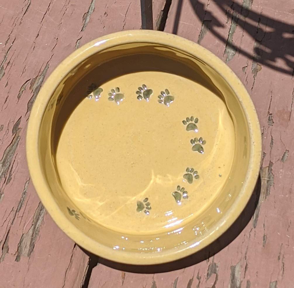 Handmade Yellow Celadon Art Glaze Pet Bowl - Ceramic Dog Dish by TC Pottery Studio - Perfect for Small & Medium Dogs - Ideal for Home, Office or Outdoor Use