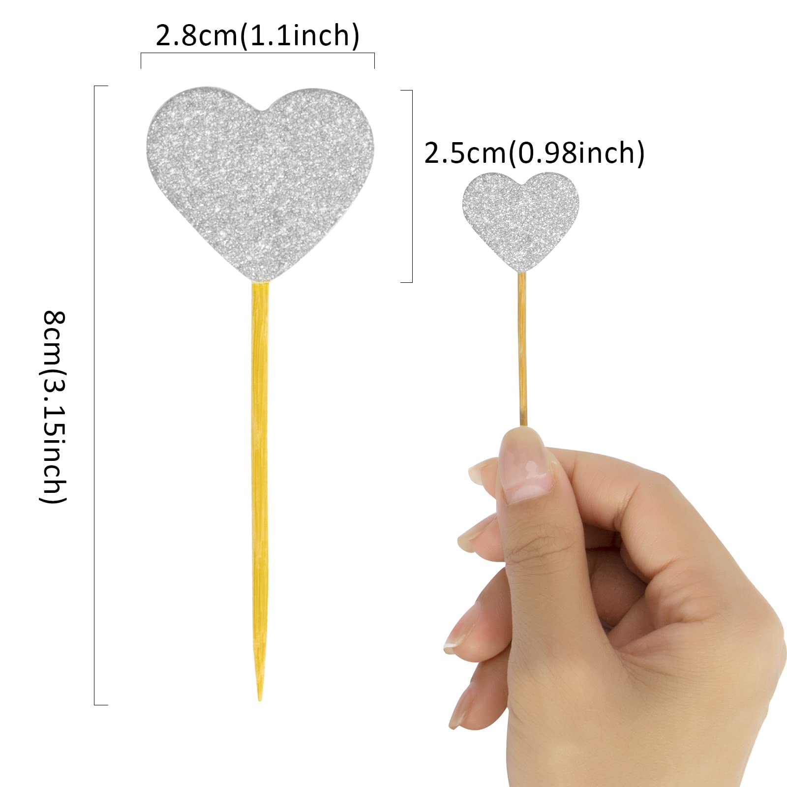 50 PCS Glitter Heart Cupcake Toppers - Valentine's Day Cake Decorations for Wedding, Bridal Shower, Birthday Party & Baby Shower - Perfect for Romantic Celebrations & Dessert Displays