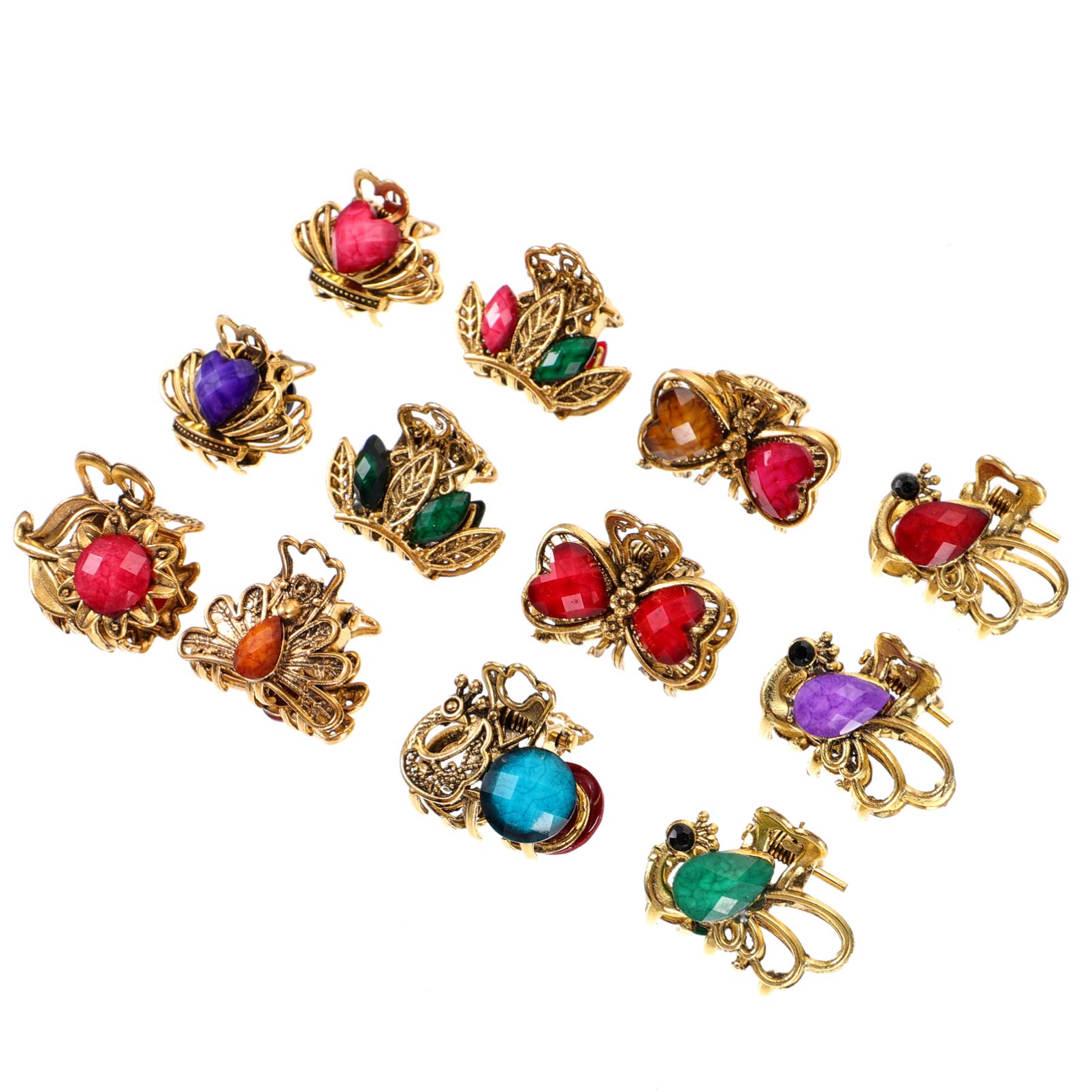 Beaupretty 12 Pcs Mini Hair Claw Clips - Vintage Crystal Rhinestone Hair Clamps for Women & Girls - Hair Styling Accessories for Party, Wedding, Prom & Everyday Use