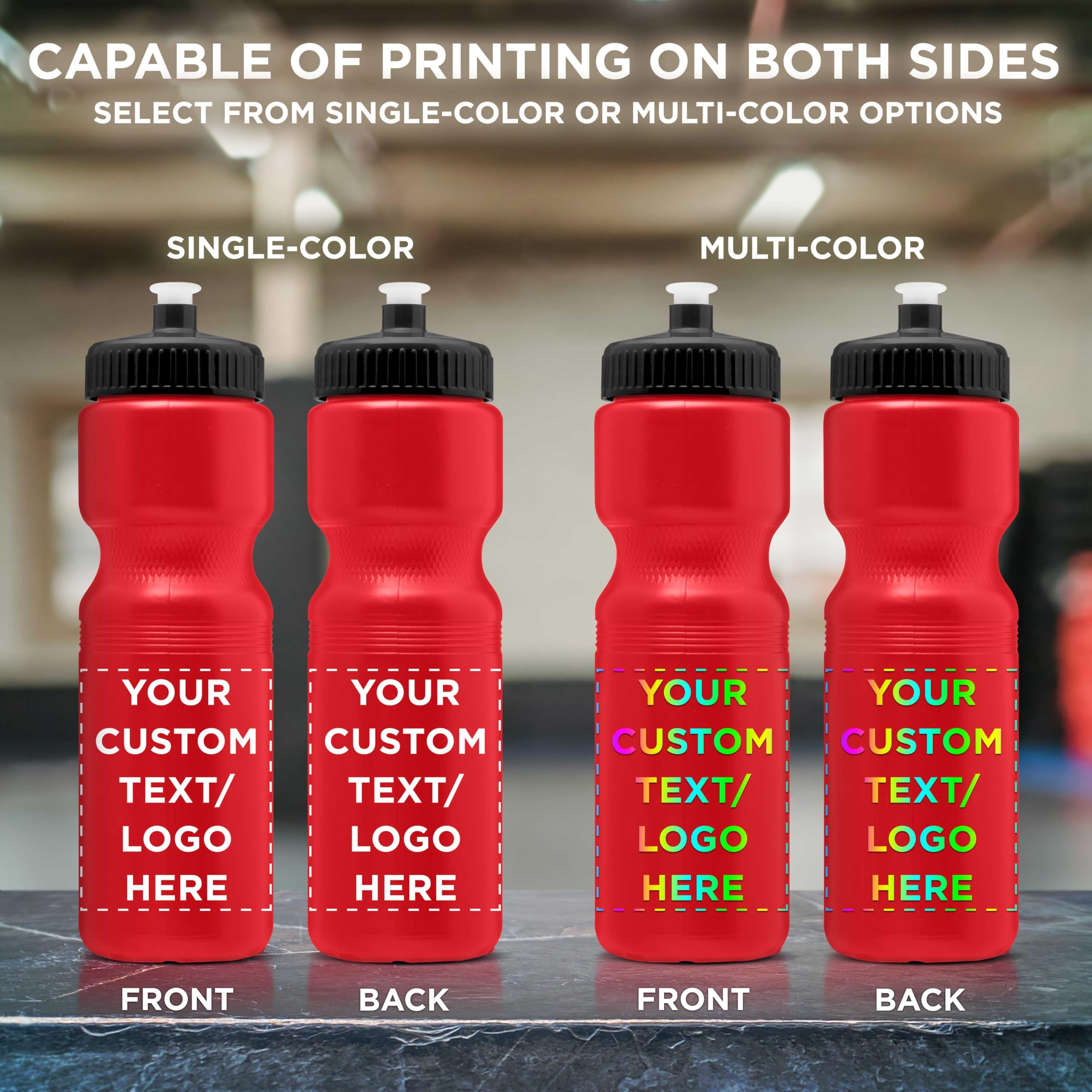 28 oz Custom Push Cap Plastic Water Bottles Bulk Pack of 50 - Personalized Reusable Water Bottles for Gym, Hiking, Camping & Outdoor Sports - Ideal for Team Events, Corporate Gifts & Promotional Giveaways - Red