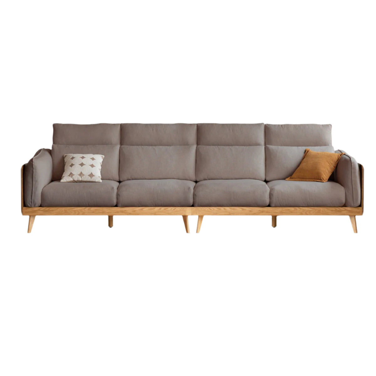 115.7x42.5x33.4 inch / 294x108x85 cm / Natural wood color / small four-person seat imitation cotton and linen smoke chestnut brown