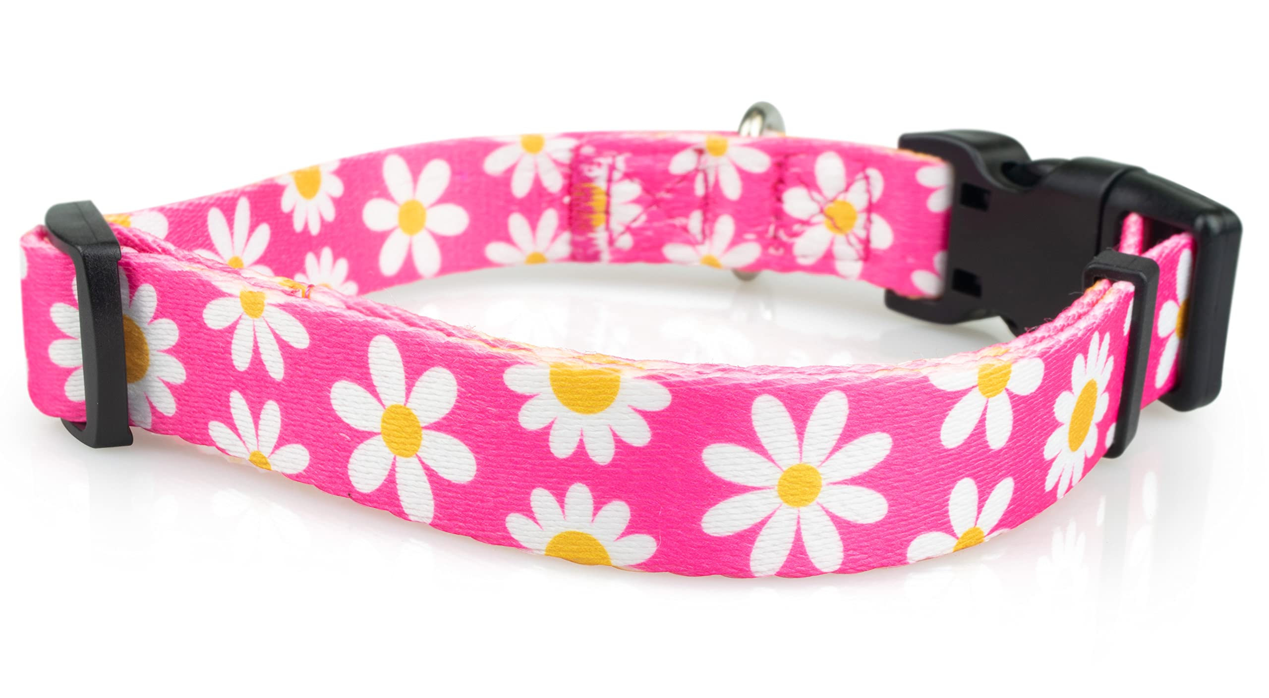 Limeloot Pink Daisy Dog Collar - Adjustable Soft Nylon Pet Collar for Small Female Dogs | Perfect for Spring Summer Outfits & Daily Walks