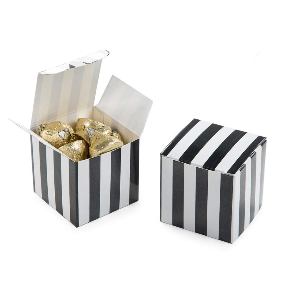 AWELL 2x2x2 Inch Small Candy Box Bulk - Black & White Striped Party Favors (Pack of 50) - Perfect for Birthday Parties, Wedding Favors, Baby Showers & Holiday Treats