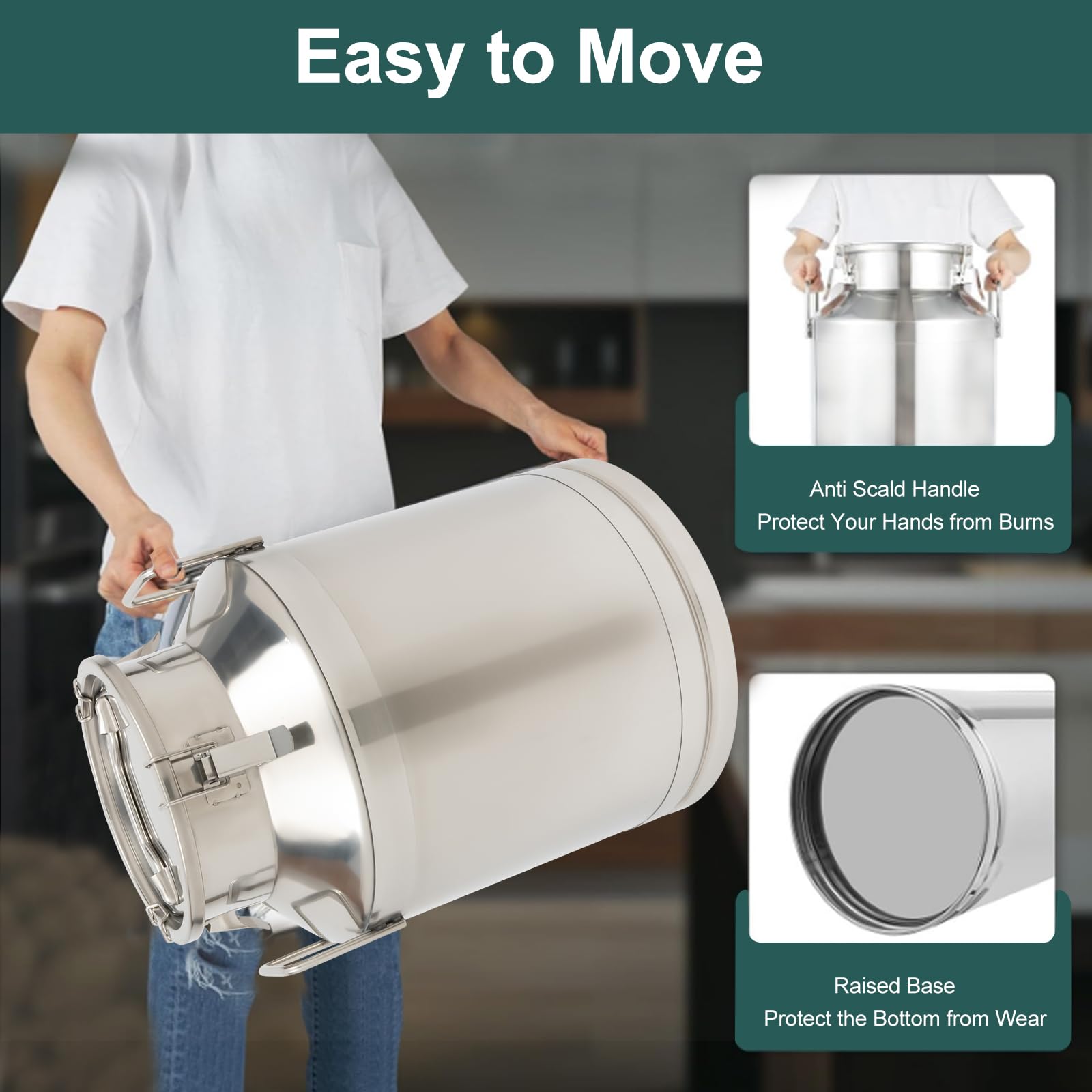 50L (13.25 Gal) Heavy Duty 304 Stainless Steel Milk Can with Sealed Lid - Large Food Grade Storage Container for Milk, Wine, Grains & Cereals - Perfect for Kitchen, Farm, Dairy & Brewing Use