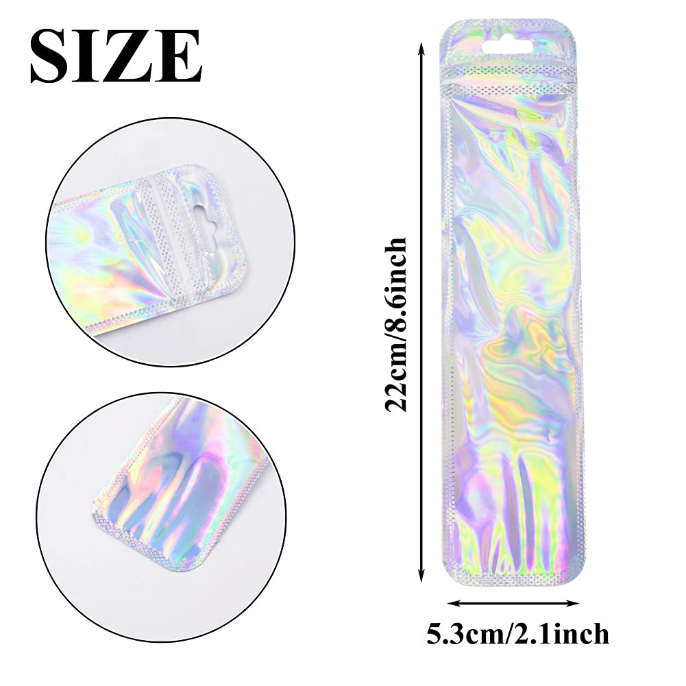 Resealable Foil Ziplock Bags 50 Pack - Aluminum Foil Storage Bags for Jewelry, Pens, Lipstick, Eyelashes & Necklaces - Holographic Rainbow Colors - Perfect for Organizing, Travel & Gift Packaging
