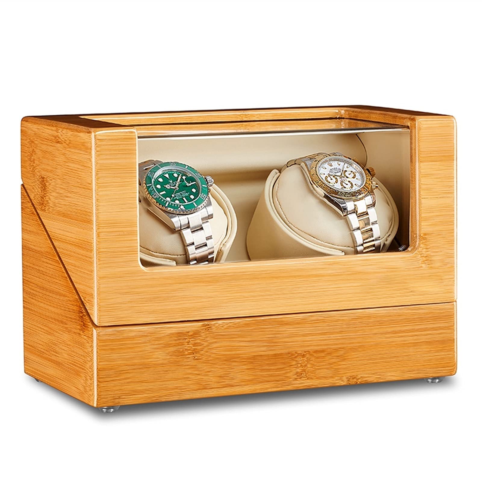 Premium Bamboo Wooden Automatic Watch Winder Display Case - Dual Watch Box with Quiet Mabuchi Motor & Adjustable Pillows for Men & Women | Perfect for Watch Collection Storage, Display, and Automatic Winding (2+0 Size)