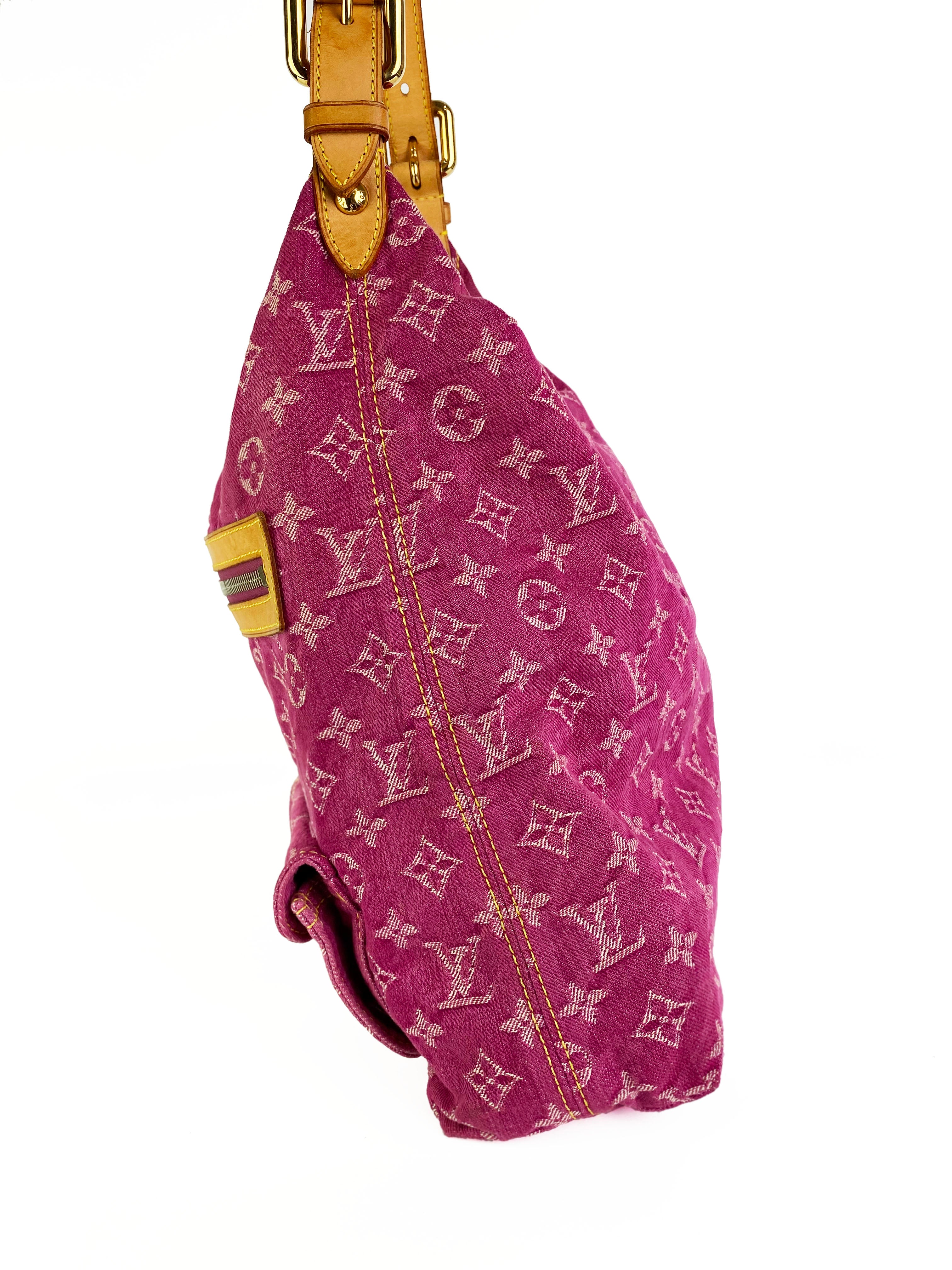 Authentic Louis Vuitton Vintage Pink Denim Baggy GM Crossbody Bag - 90s Retro Shoulder Purse for Women, Perfect for Casual Outings & Date Nights