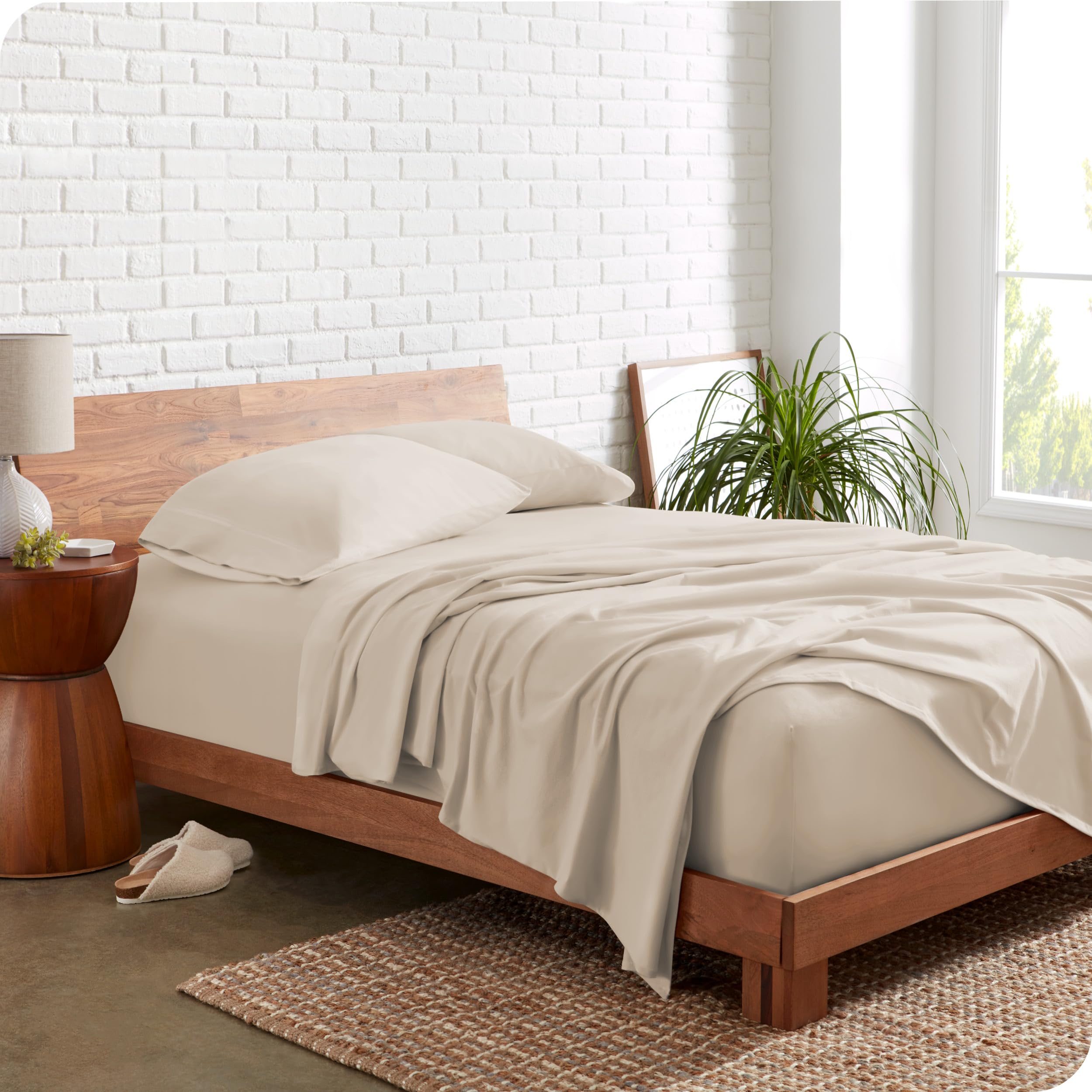 Bare Home 100% Organic Cotton Jersey Sheet Set - Ultra Soft Breathable Bed Sheets with Deep Pockets & Pillowcases (Twin Size, Sand Color) for Cozy Sleep & Luxury Bedroom Decor