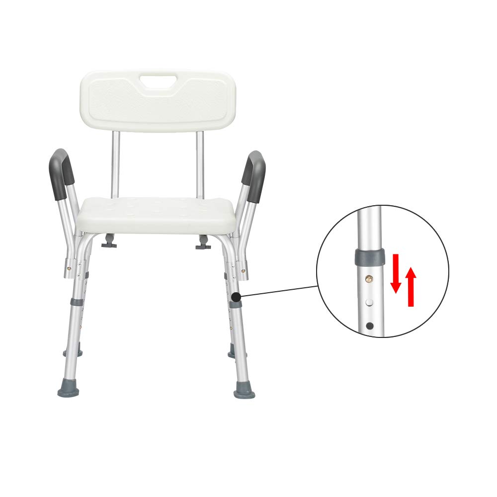 Adjustable Shower Chair for Elderly & Seniors - Portable Bath Chair with Arms, Backrest & Non-Slip Feet - Lightweight Shower Stool for Bathtub Safety - Ideal for Mobility Assistance, Post-Surgery Recovery & Home Bathroom Use