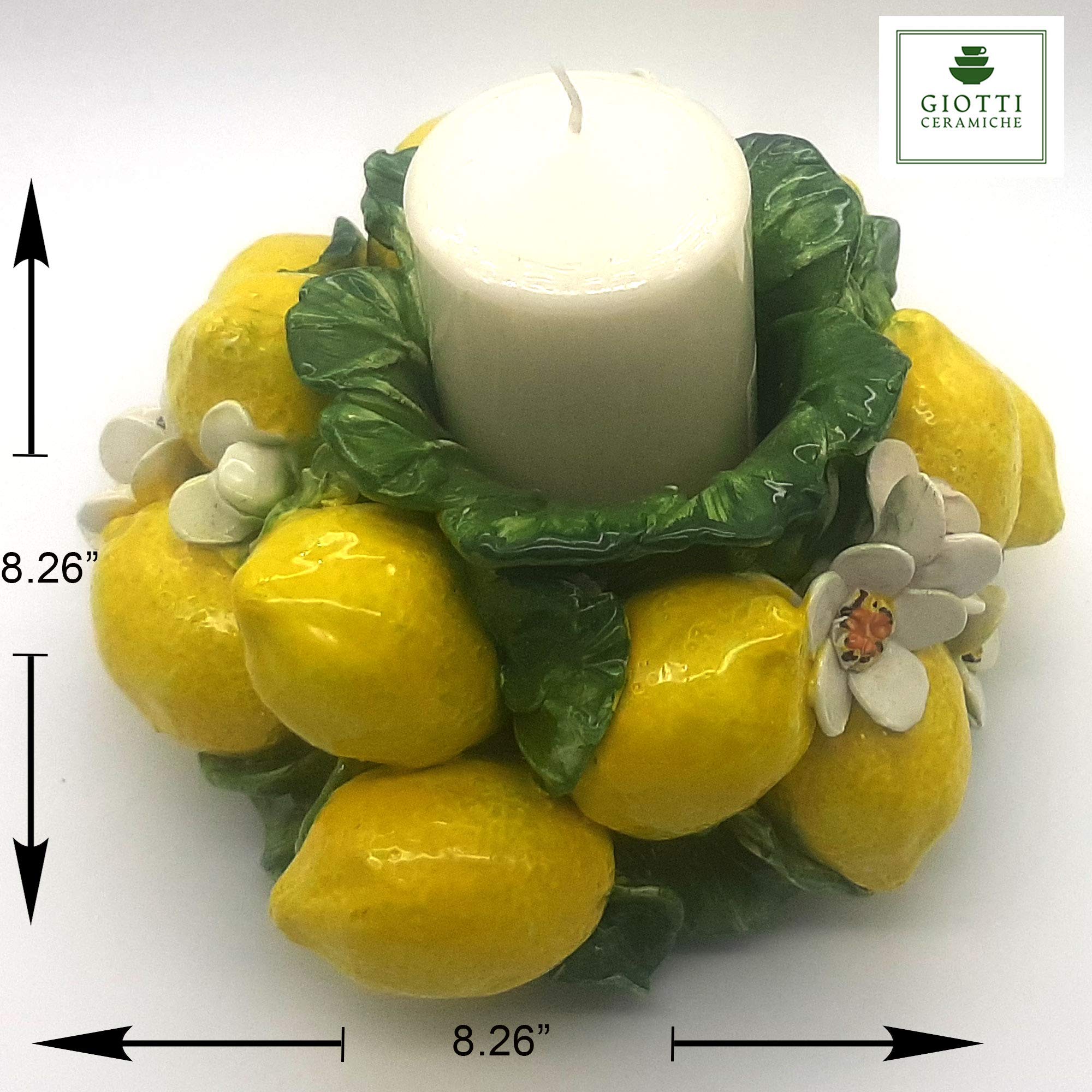 Handmade Italian Ceramic Candle Holder with Lemon Design - Elegant Table Centerpiece for Dining Room & Kitchen Decor - Authentic Italian Pottery Made in Italy - Perfect for Romantic Dinners, Wedding Decorations, and Home Interior Styling