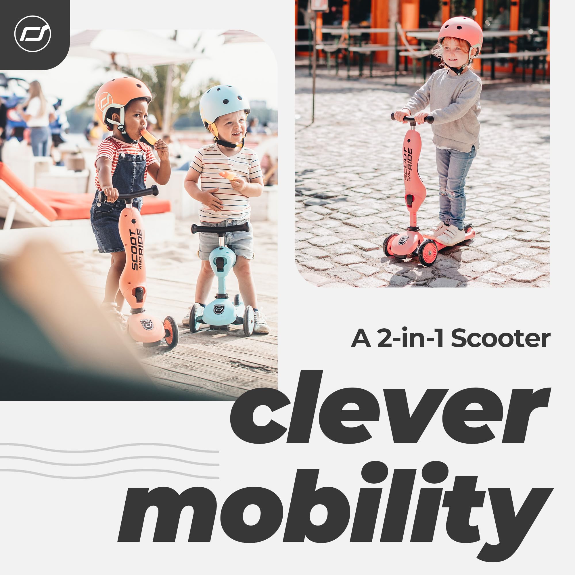 2-in-1 Scoot & Ride Highwaykick 1 Kids Scooter - Convertible Ride-On & Stand Scooter for Toddlers Ages 1-5 (Peach) - Perfect for Indoor Play & Outdoor Park Adventures