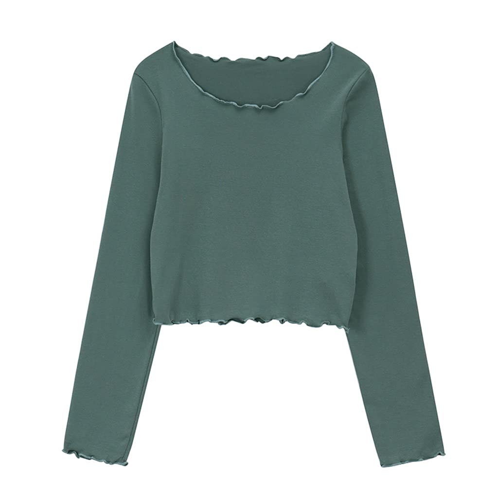 Korean Fashion Women's Cotton Long Sleeve T-Shirt - Spring Summer 2021 Casual Top (Color: Blue, One Size) | Perfect for Daily Wear, Office Outfits & Street Style