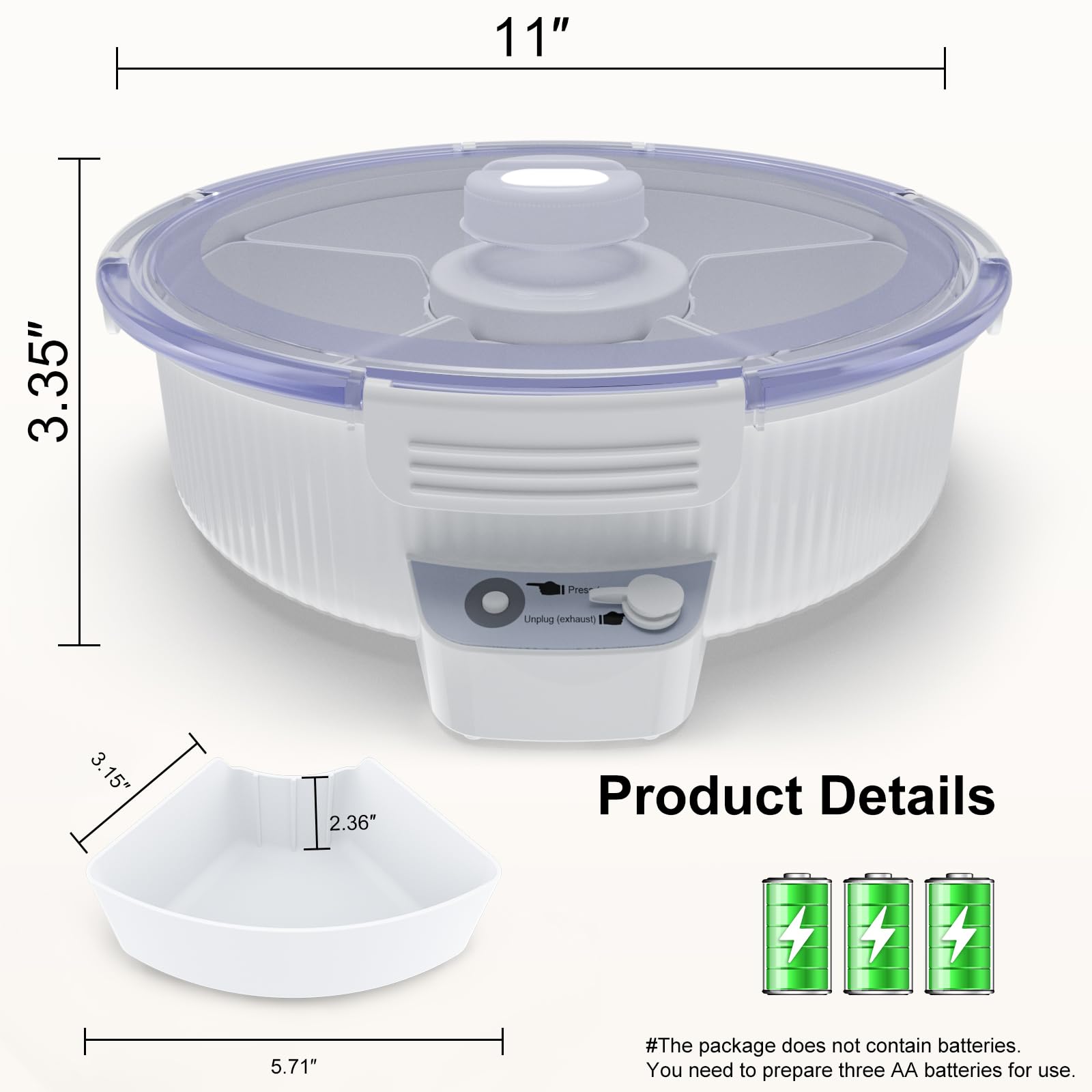 TIANG 11-Inch Electric Vacuum Sealed Divider Tray - Reusable Food Storage Container for Nuts, Dried Fruits, Snacks & Vegetables | Airtight & Oxidation Resistant | Perfect for Picnics, Parties & Meal Prep Organization